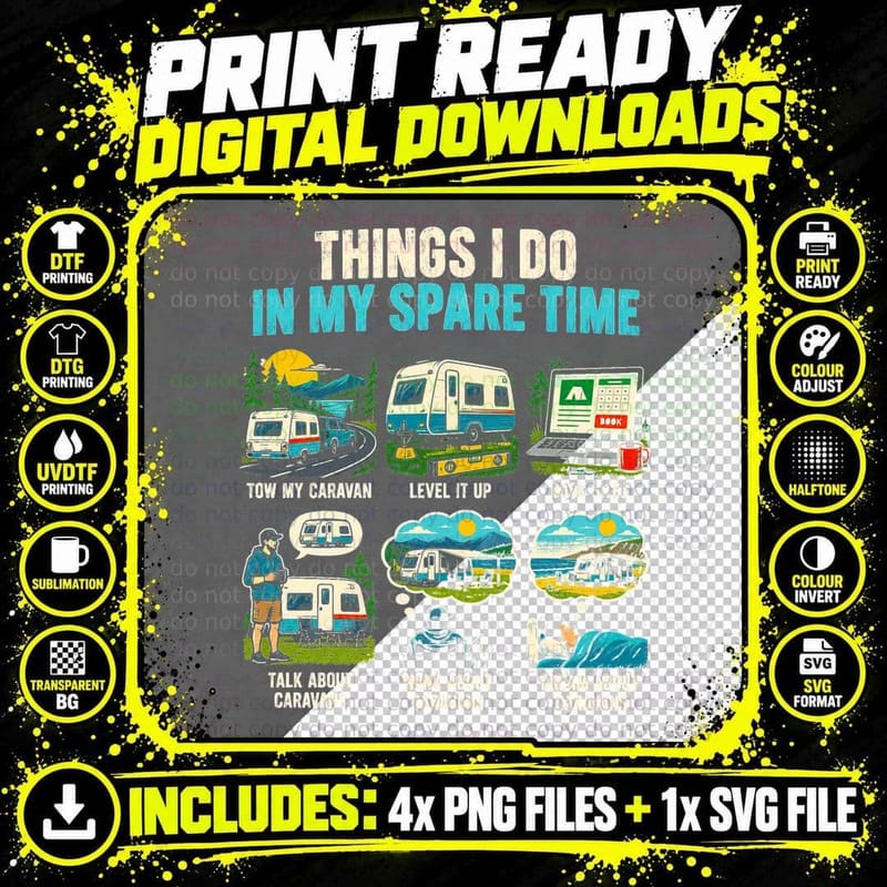Things I Do in My Spare Time Caravanning Funny Caravan Png SVG Digital Bundle
