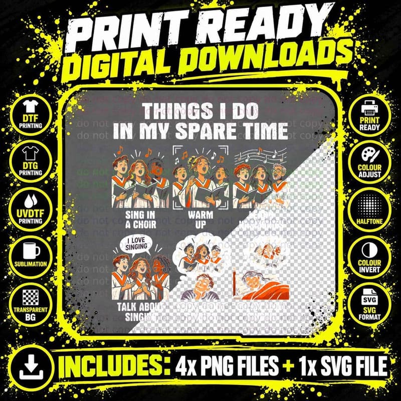 Things I Do in My Spare Time Choir Singing Funny Singer Png SVG Digital Bundle