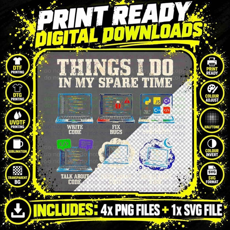 Things I Do in My Spare Time Coding Programmer Vintage Png SVG Digital Bundle