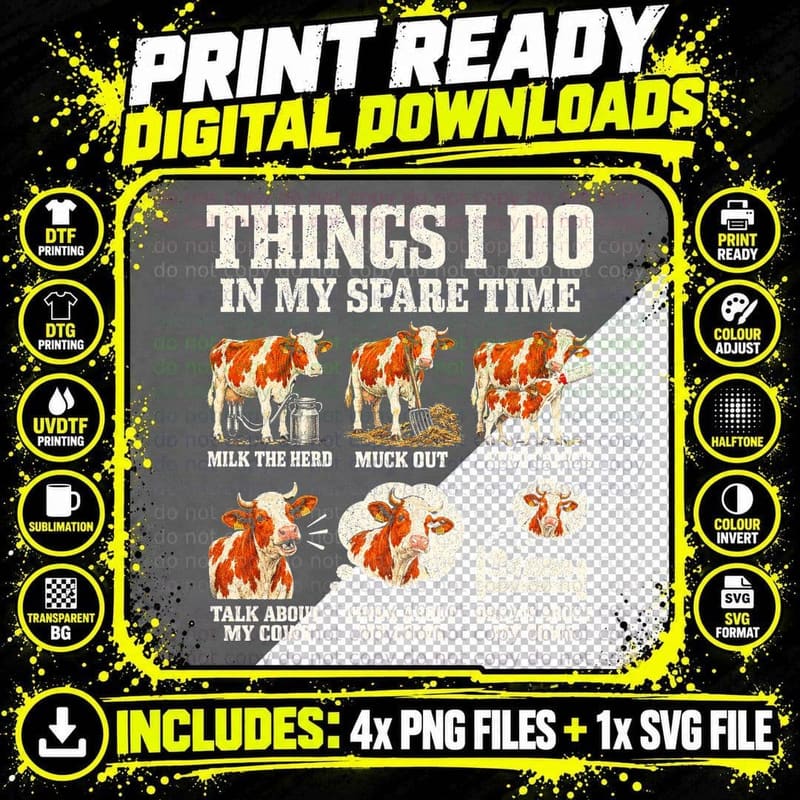 Things I Do in My Spare Time Dairy Cow Farmer Vintage Png SVG Digital Bundle