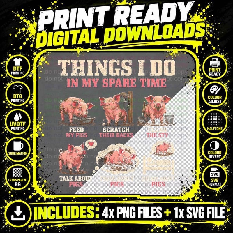 Things I Do in My Spare Time Funny Pig Farmer Vintage Png SVG Digital Bundle