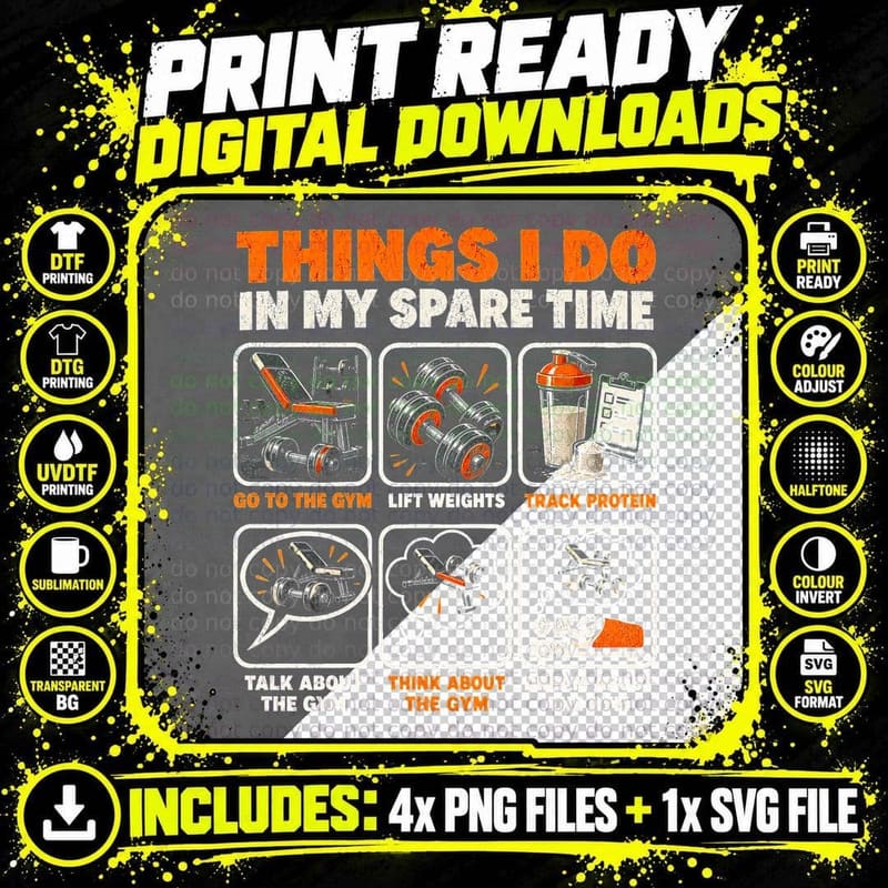 Things I Do in My Spare Time Gym Funny Weightlifting Png SVG Digital Bundle