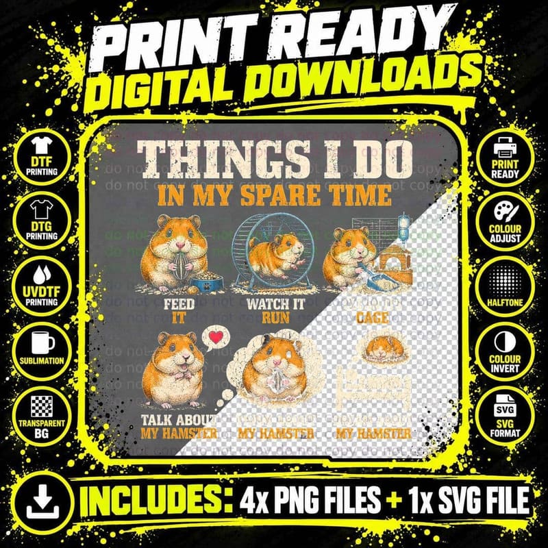 Things I Do in My Spare Time Hamster Lover Vintage Funny Png SVG Digital Bundle
