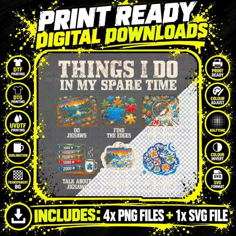 Things I Do in My Spare Time Jigsaw Puzzles Vintage Png SVG Digital Bundle