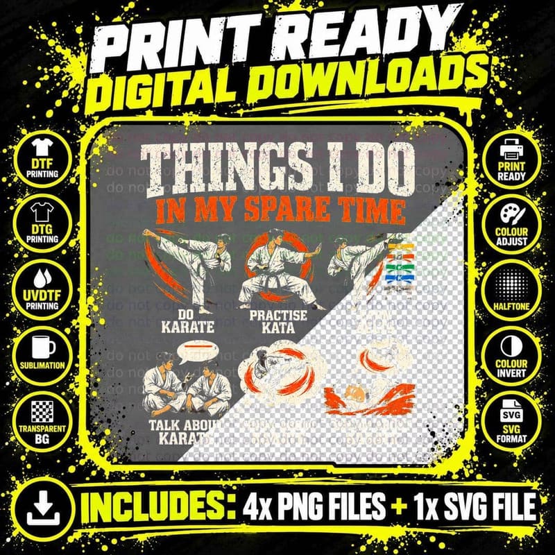 Things I Do in My Spare Time Karate Funny Martial Arts Png SVG Digital Bundle
