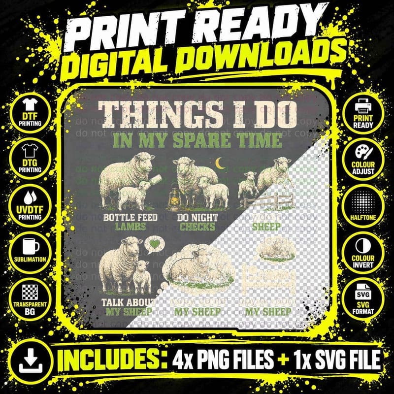 Things I Do in My Spare Time Sheep Farmer Vintage Png SVG Digital Bundle
