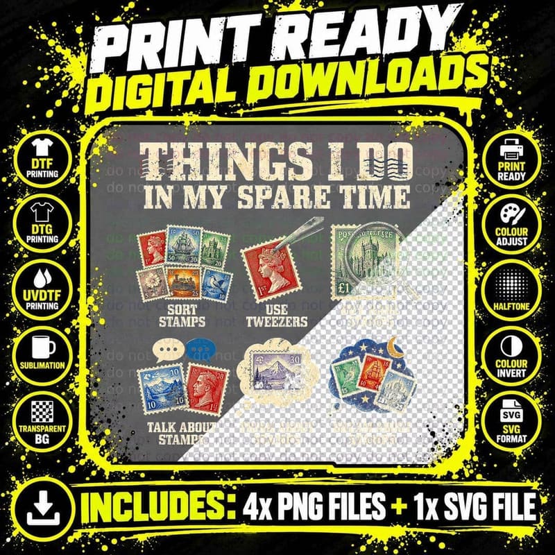 Things I Do in My Spare Time Stamp Collecting Vintage Png SVG Digital Bundle