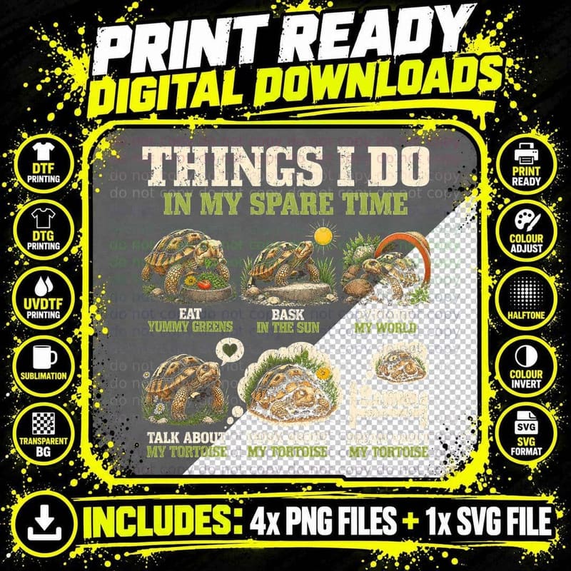 Things I Do in My Spare Time Tortoise Lover Vintage Png SVG Digital Bundle