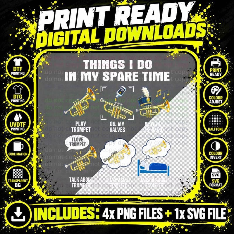 Things I Do in My Spare Time Trumpet Funny Trumpeter Png SVG Digital Bundle