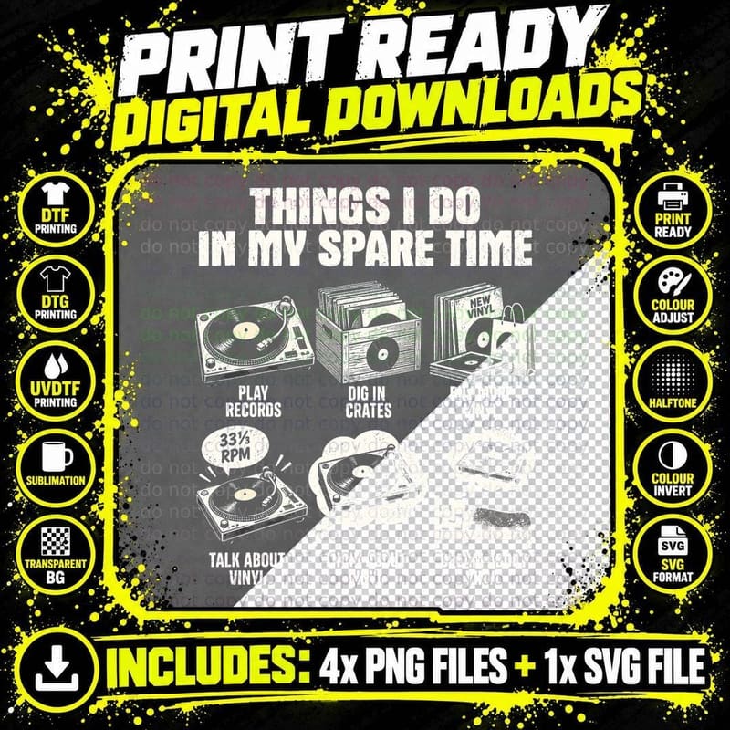 Things I Do in My Spare Time Vinyl Records Funny Record Png SVG Digital Bundle
