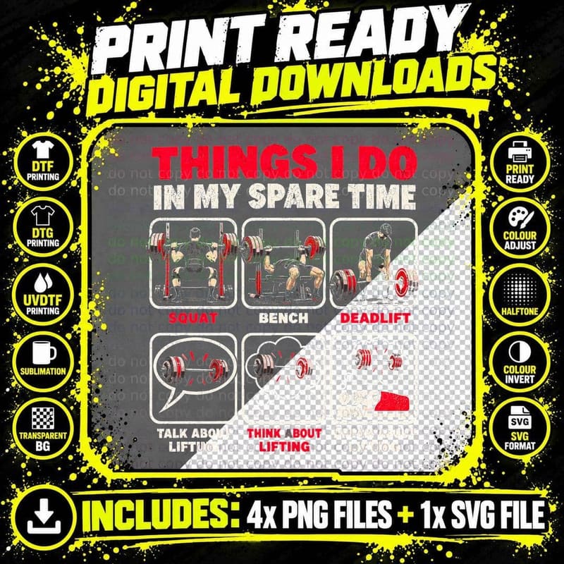 Things I Do in My Spare Time Weightlifting Funny Gym Png SVG Digital Bundle