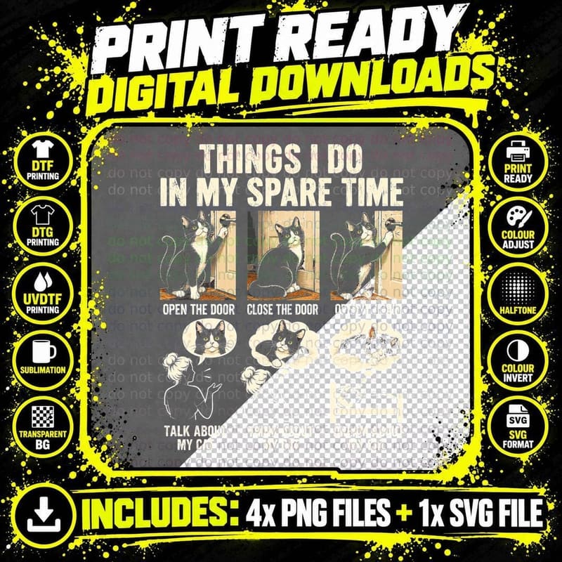 Tuxedo Cat Mom Funny Spare Time Retro Cat Owner Gift Png SVG Digital Bundle