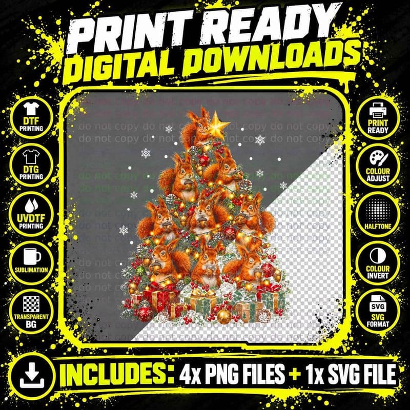 Acorn Wonderland Red Squirrel Christmas Tree Woodland Png SVG Digital Bundle