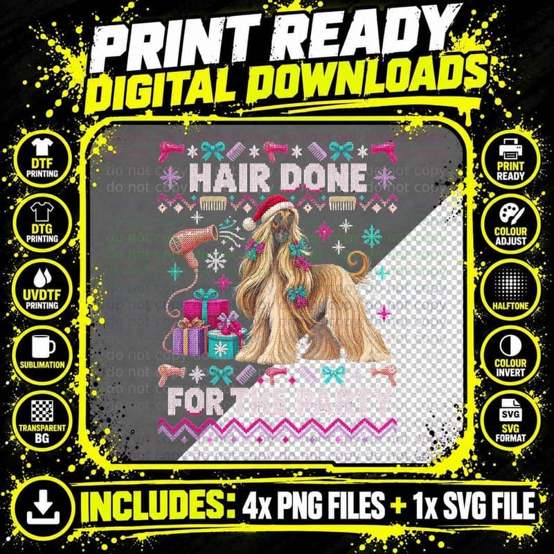 Afghan Hound Hair Done For The Party Christmas Ugly Png SVG Digital Bundle