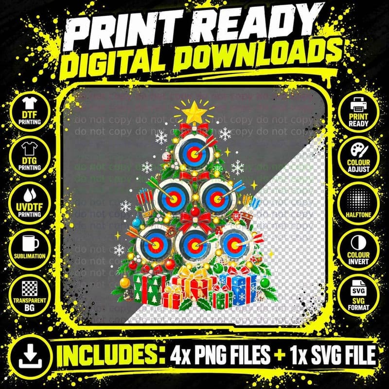 Archery Christmas T-Shirt Archer Bow Arrow Holiday Png SVG Digital Bundle