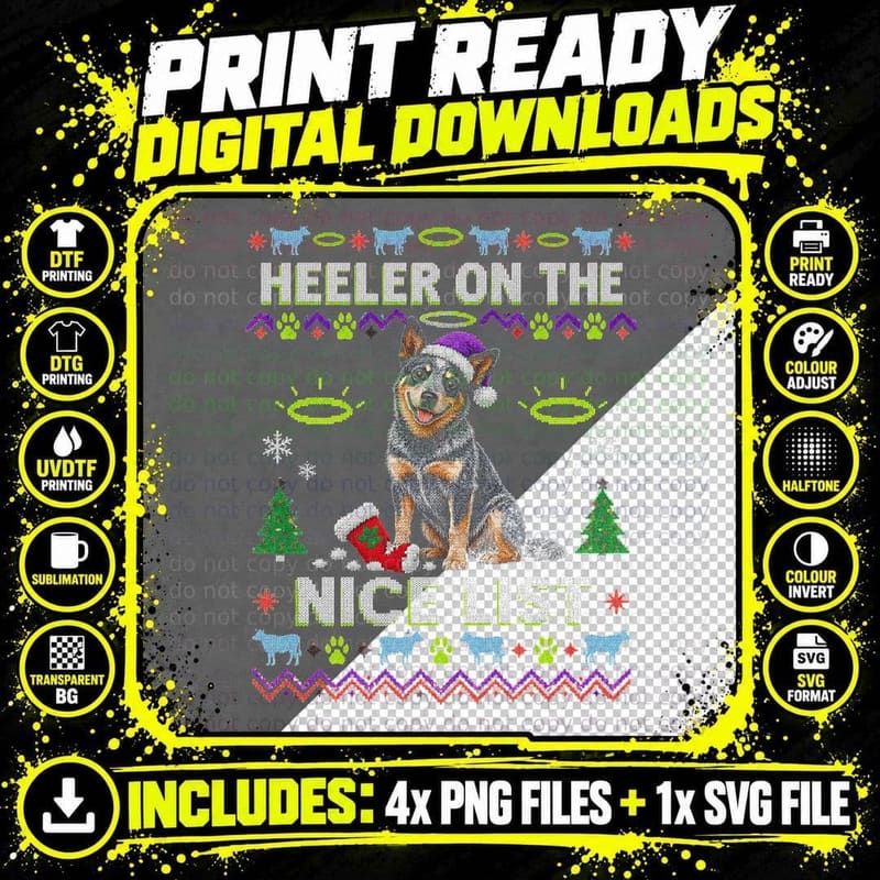 Australian Cattle Dog Heeler On The Nice List Ugly Png SVG Digital Bundle