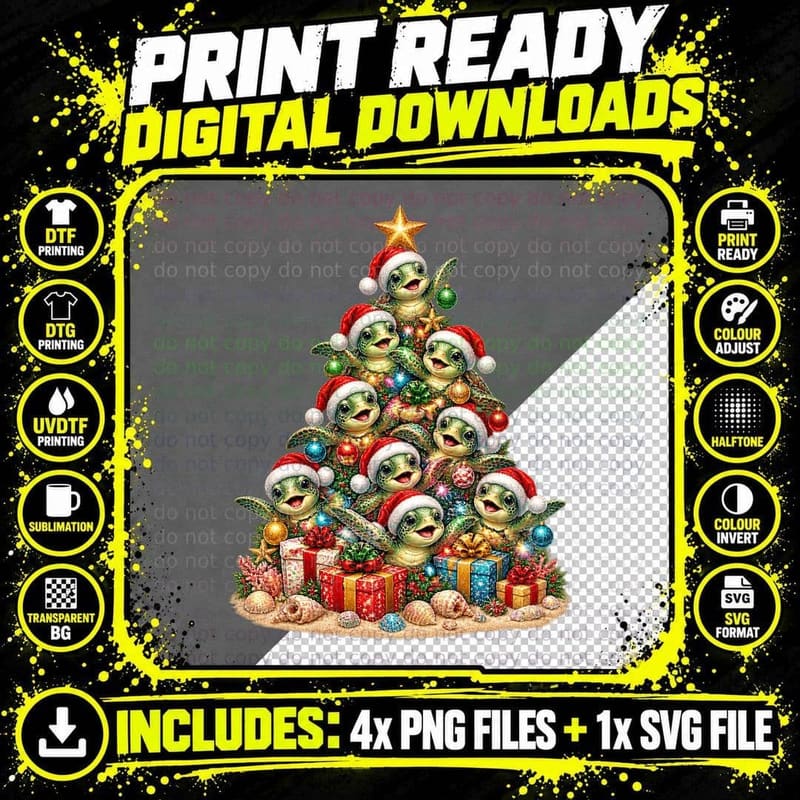 Baby Sea Turtle Santa Hat Christmas Cute Ocean Animal Png SVG Digital Bundle
