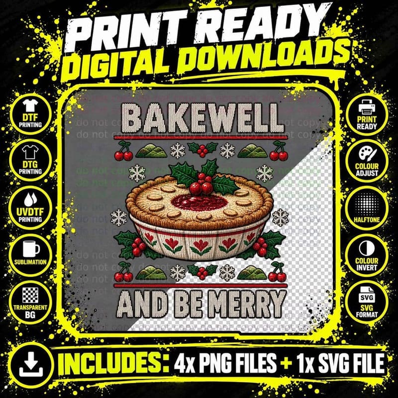 Bakewell Pudding Christmas Ugly Sweater Derbyshire Food Png SVG Digital Bundle