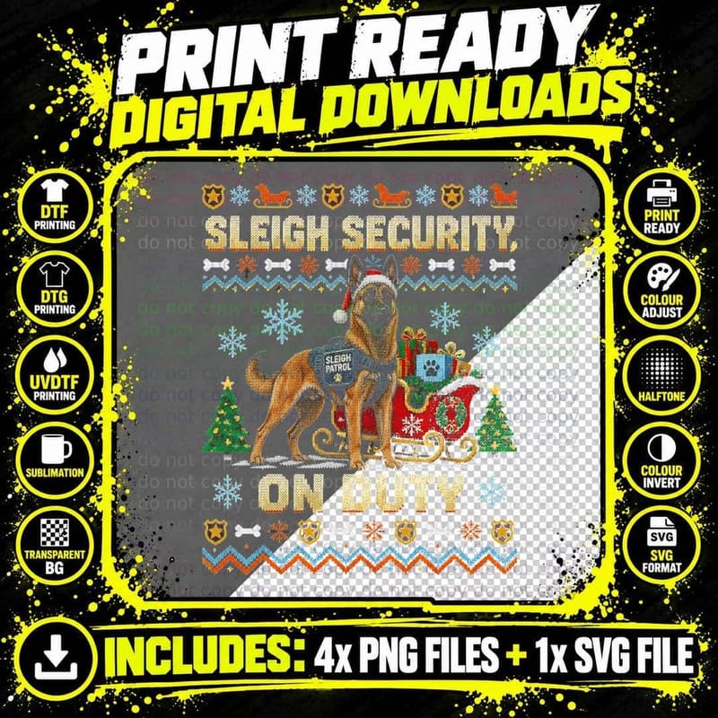 Belgian Malinois Christmas Ugly Sweater Sleigh Security Png SVG Digital Bundle