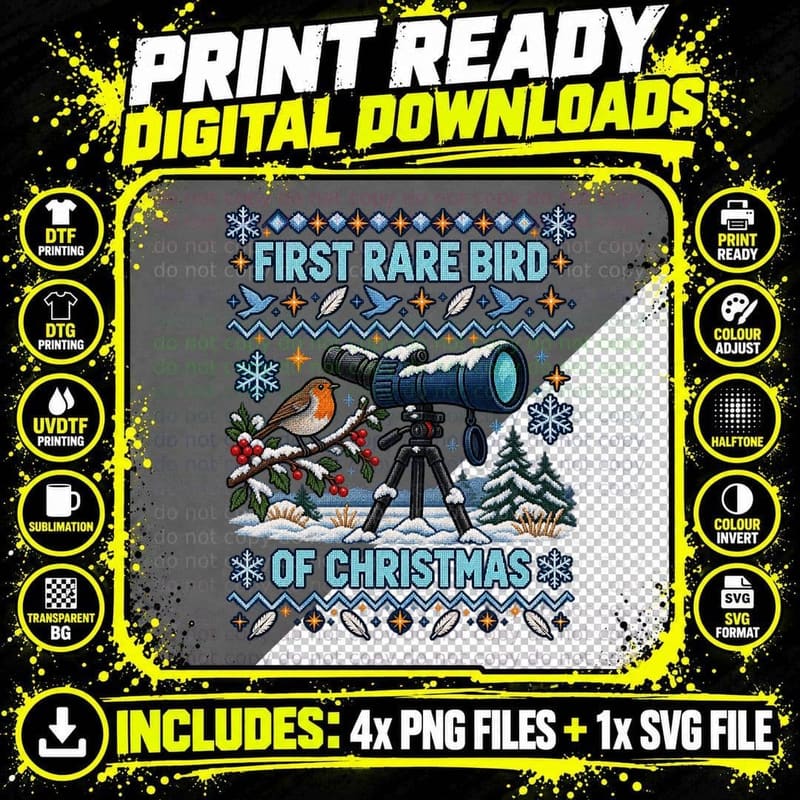 Birdwatching Christmas Ugly Sweater Rare Bird Spotter Png SVG Digital Bundle