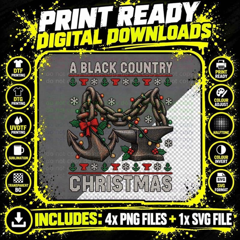 Black Country Christmas Ugly Sweater Regional Humour Png SVG Digital Bundle