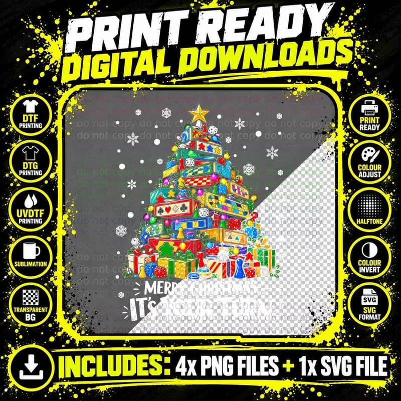 Board Game Christmas Tree Its Your Turn Gamer Lover Gift Png SVG Digital Bundle