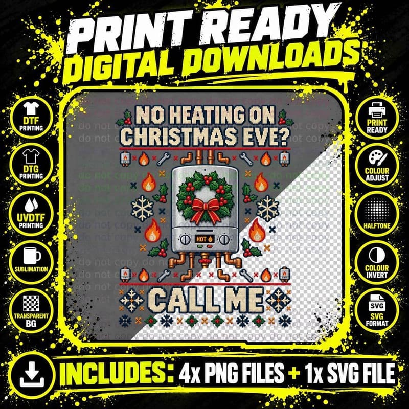 Boiler Engineer Christmas Ugly Sweater Heating Repair Png SVG Digital Bundle