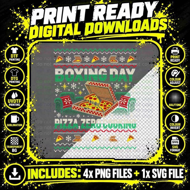 Boxing Day Pizza Ugly Christmas Sweater Funny British Png SVG Digital Bundle