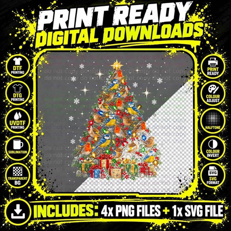 British Garden Birds Christmas Robin Goldfinch Blue Tit Png SVG Digital Bundle