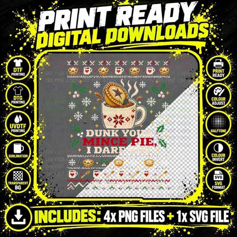 British Mince Pie Funny Christmas Ugly Sweater Tea Png SVG Digital Bundle