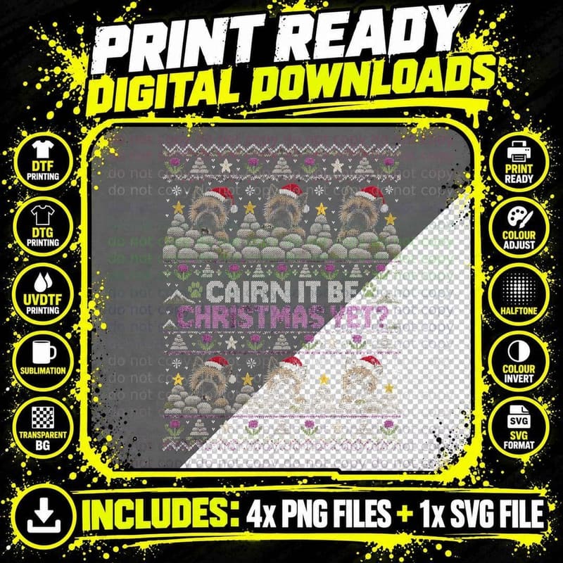 Cairn Terrier Christmas Ugly Sweater Scottish Dog Lover Png SVG Digital Bundle