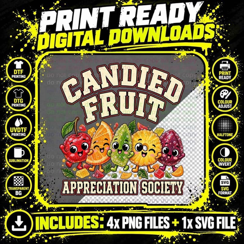 Candied Fruit Appreciation Society Retro Christmas Png SVG Digital Bundle