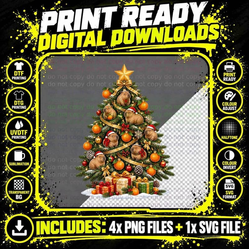 Capybara Christmas Tree Satsuma Citrus Woodland Animal Png SVG Digital Bundle