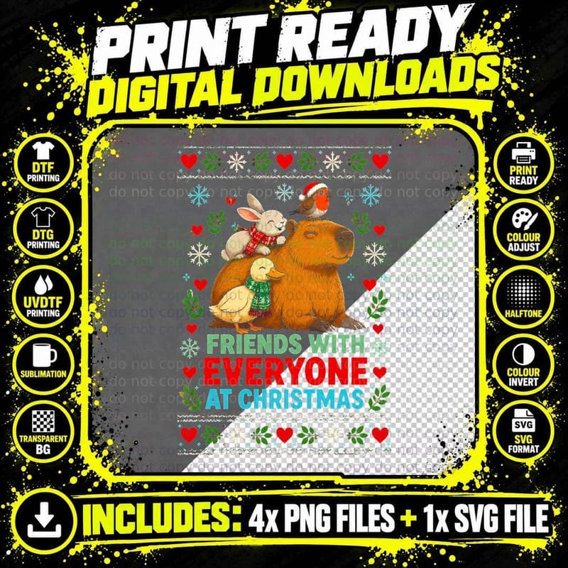 Capybara Christmas Ugly Sweater Animal Friendship Cute Png SVG Digital Bundle