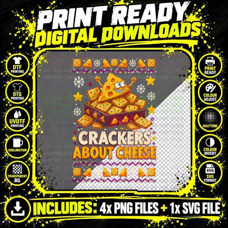 Cheese Crackers Christmas Ugly Sweater British Foodie Png SVG Digital Bundle