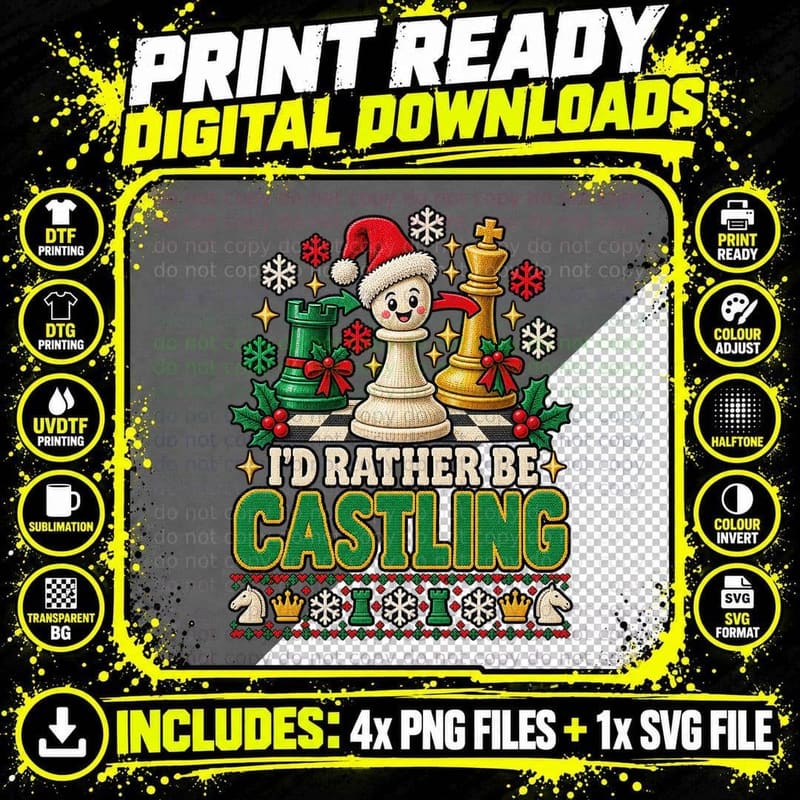 Chess Christmas Ugly Sweater Funny Chess Player Castling Png SVG Digital Bundle