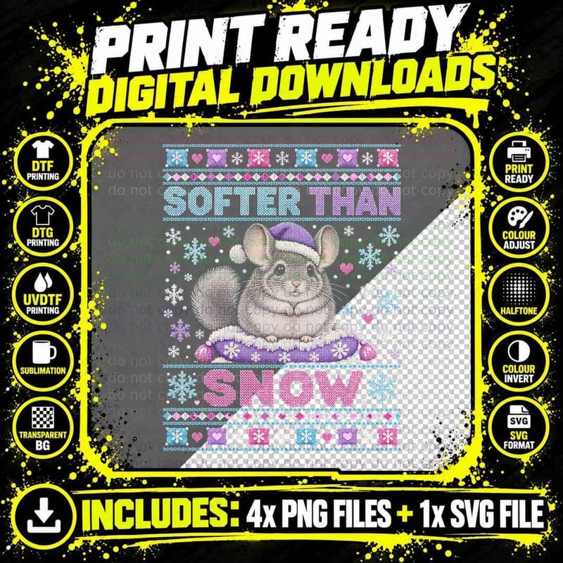 Christmas Chinchilla Ugly Sweater Fluffy Pet Snow Winter Png SVG Digital Bundle