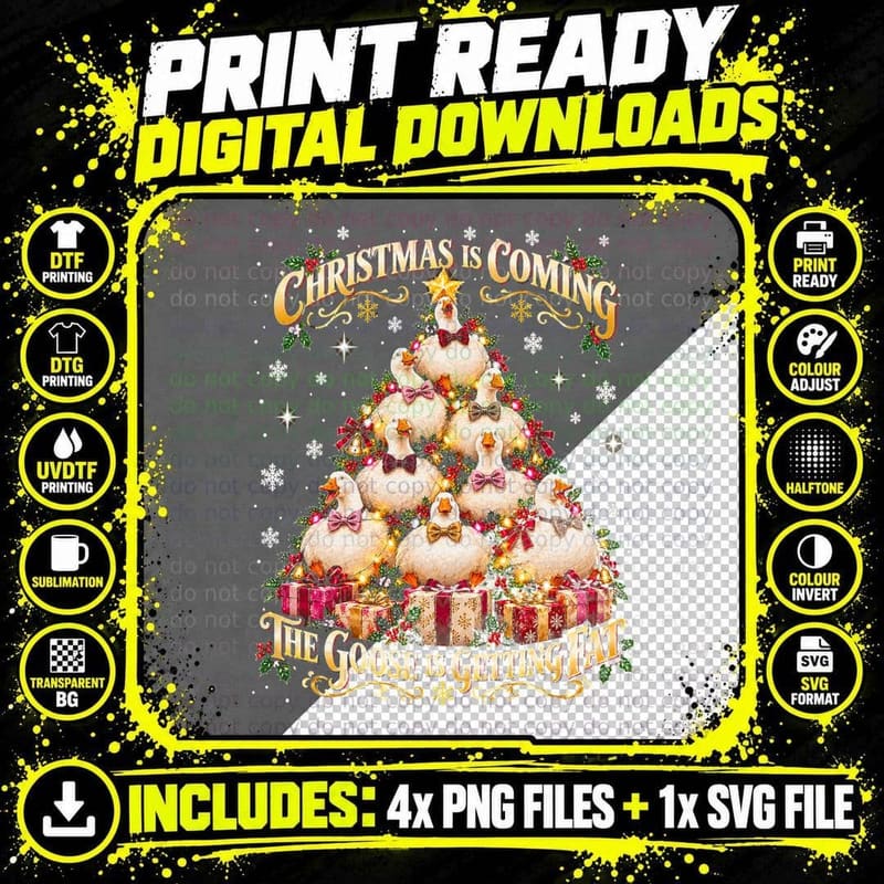 Christmas Goose Getting Fat Watercolor Funny Farmyard Png SVG Digital Bundle