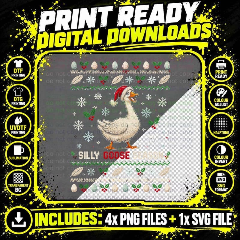 Christmas Goose Ugly Sweater Cute Funny Waterfowl Png SVG Digital Bundle