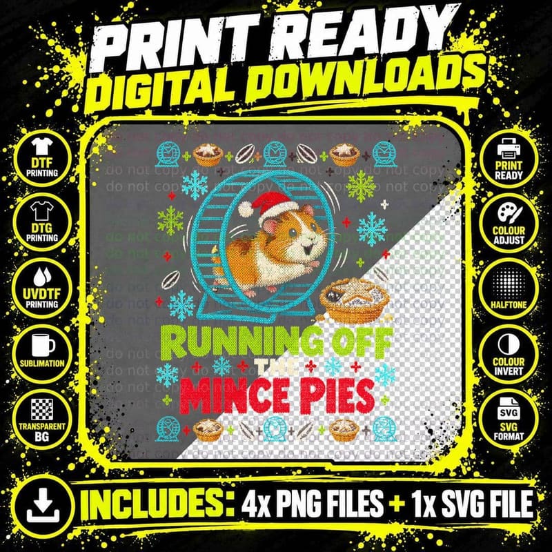 Christmas Hamster Ugly Sweater Mince Pies Running Wheel Png SVG Digital Bundle