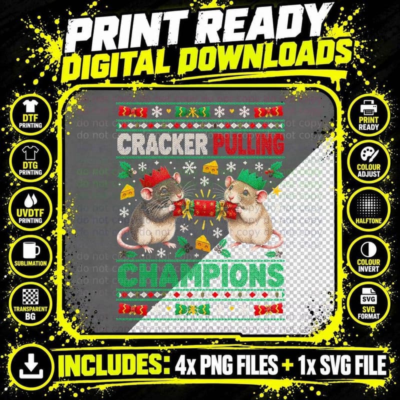 Christmas Pet Rats Ugly Sweater Cracker Pulling Funny Png SVG Digital Bundle