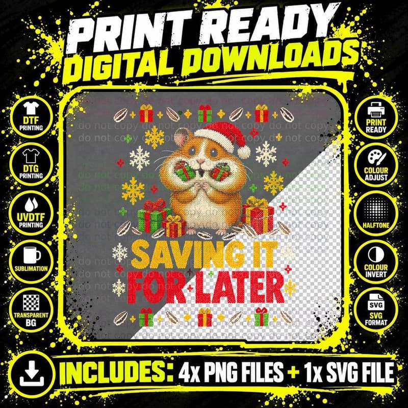 Christmas Syrian Hamster Ugly Sweater Funny Hoarder Cute Png SVG Digital Bundle