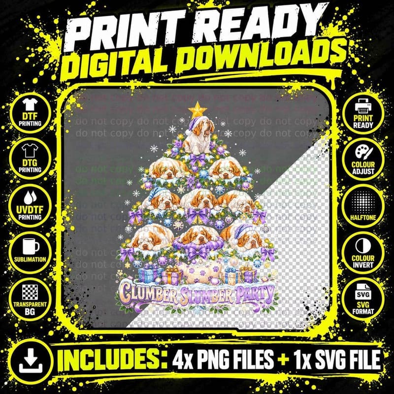 Clumber Spaniel Christmas Tree Clumber Slumber Party Dog Png SVG Digital Bundle