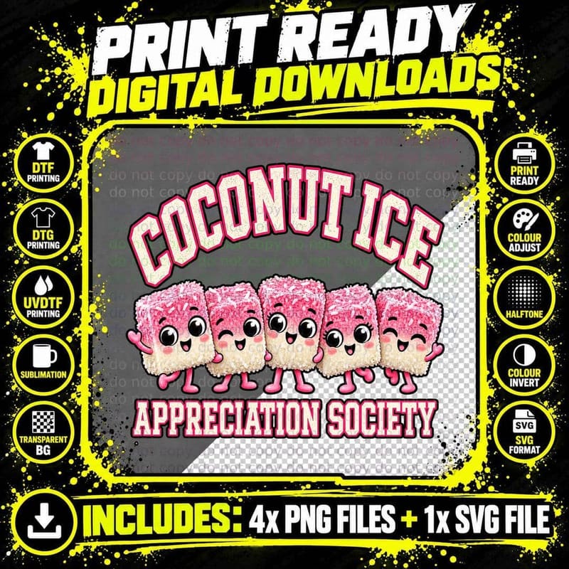 Coconut Ice Appreciation Society Retro British Seaside Png SVG Digital Bundle