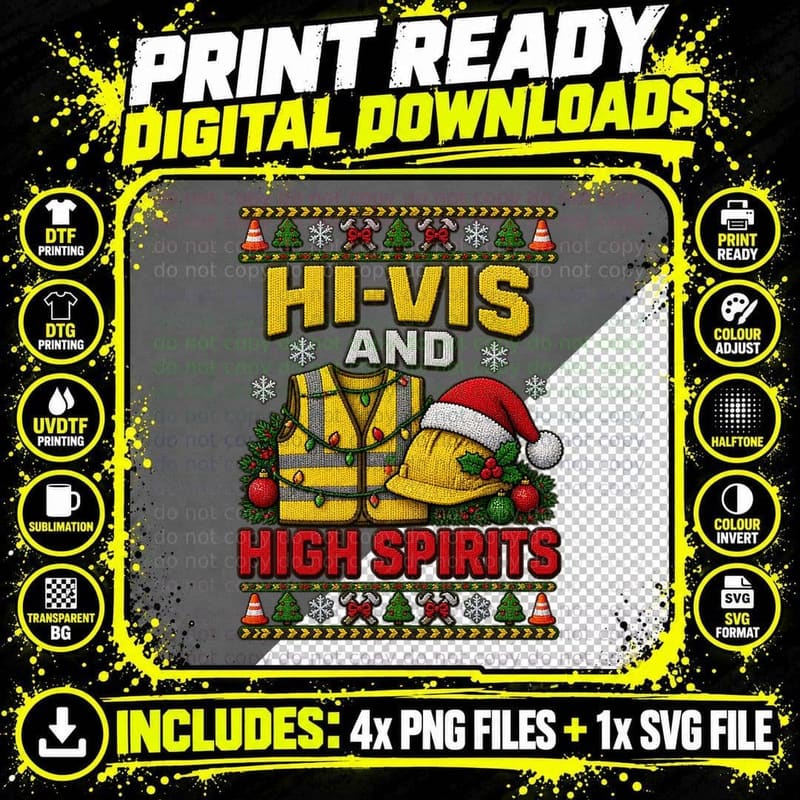 Construction Worker Christmas Ugly Sweater Hi Vis Png SVG Digital Bundle