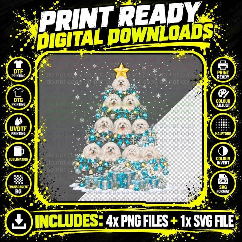 Coton de Tulear Christmas Watercolor Dog Lover Holiday Png SVG Digital Bundle