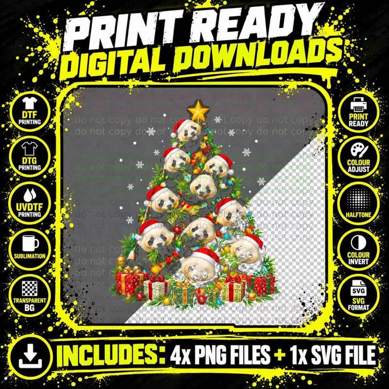 Cute Funny Panda Christmas Bamboo Animal Lover Holiday Png SVG Digital Bundle