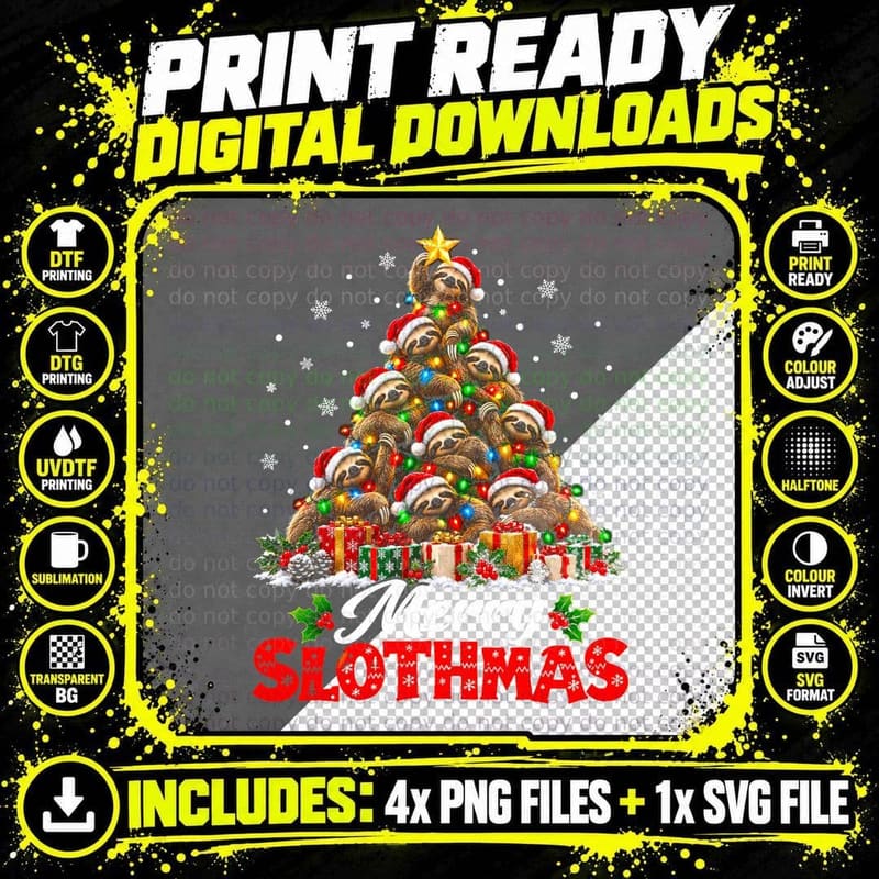 Cute Slothmas Christmas Sloth Holiday Animal Lover Funny Png SVG Digital Bundle