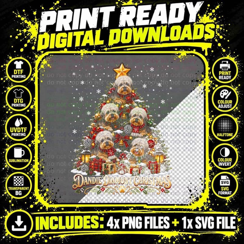 Dandie Dinmont Terrier Christmas Topknot Cute Dog Lover Png SVG Digital Bundle