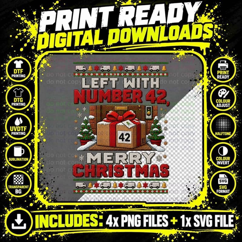 Delivery Driver Christmas Ugly Sweater Parcel Number 42 Png SVG Digital Bundle